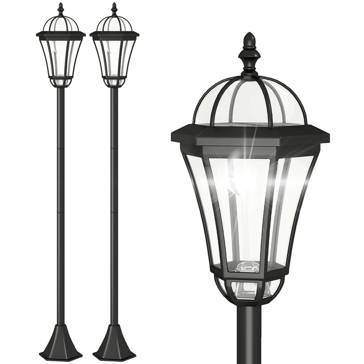 Conjunto de Candeeiros Solares de Jardim com Luzes LED Branca 3500K Impermeável IP44 Sensor de Noite 2 Candeeiros de Exterior para Terraço Pátio 18,5x18,5x129cm Preto