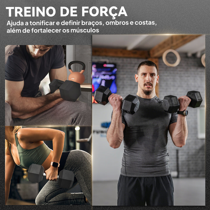 Conjunto de 2 Halteres Hexagonais de 15 kg (30 kg Total) com Pega Metálica Anti-Deslizante Pesos para Treino em Casa ou no Ginásio Estável Preto e Prateado