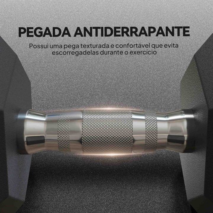 Conjunto de 2 Halteres Hexagonais de 15 kg (30 kg Total) com Pega Metálica Anti-Deslizante Pesos para Treino em Casa ou no Ginásio Estável Preto e Prateado