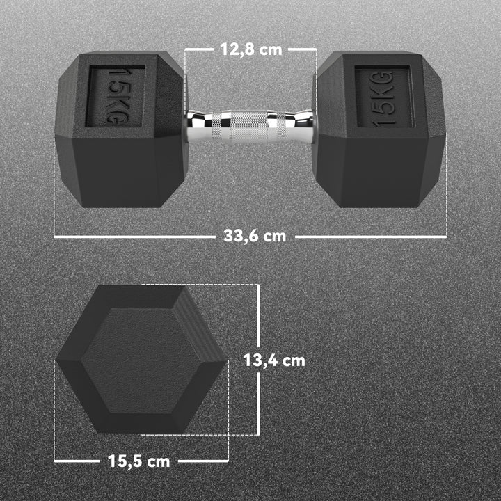 Conjunto de 2 Halteres Hexagonais de 15 kg (30 kg Total) com Pega Metálica Anti-Deslizante Pesos para Treino em Casa ou no Ginásio Estável Preto e Prateado