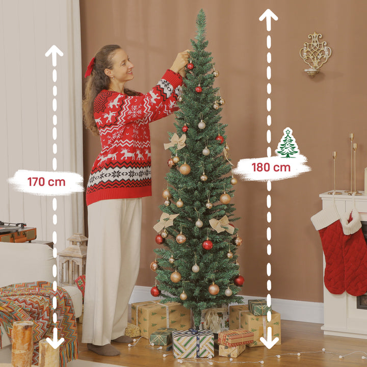 Árvore de Natal Slim 180 cm Árvore de Natal Artificial com 321 Ramos Suporte Metálico Fácil de Montar Decoração para Interior Casa Escritório Verde