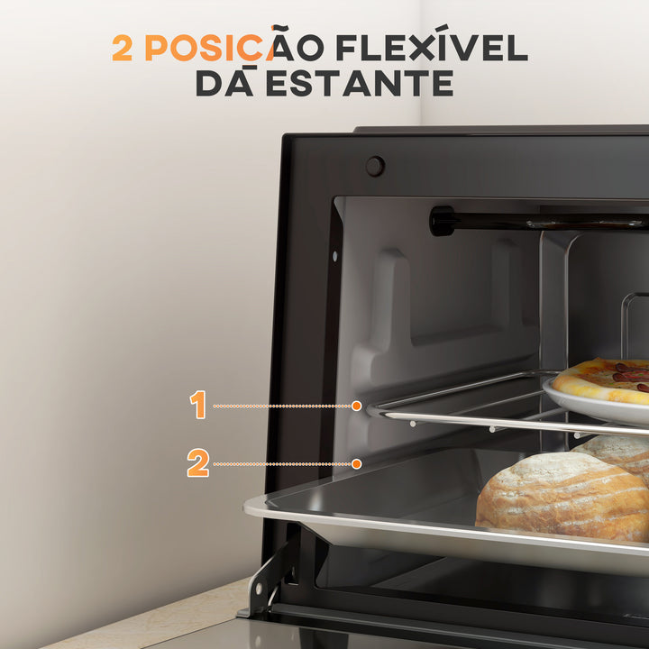 Mini Forno Elétrico 9L Forno Elétrico de Bancada 750W com Temperatura Ajustável até 230°C Temporizador 60 min e Bandeja para Assar Grelha 35x24,6x20 cm Preto