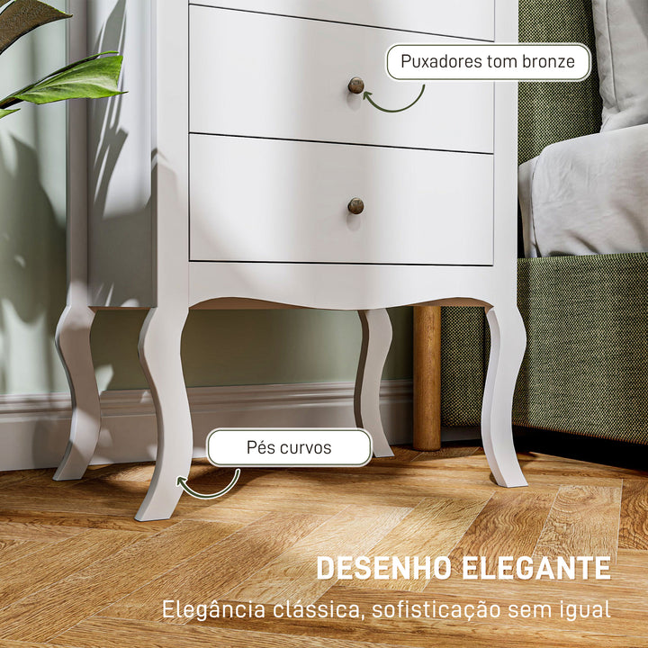 Cómoda com 4 Gavetas Cómoda para Dormitório Estilo Francês com Sistema Anti-Tombo Cómoda para Sala de Estar 60x40x98,5 cm Branco e Madeira