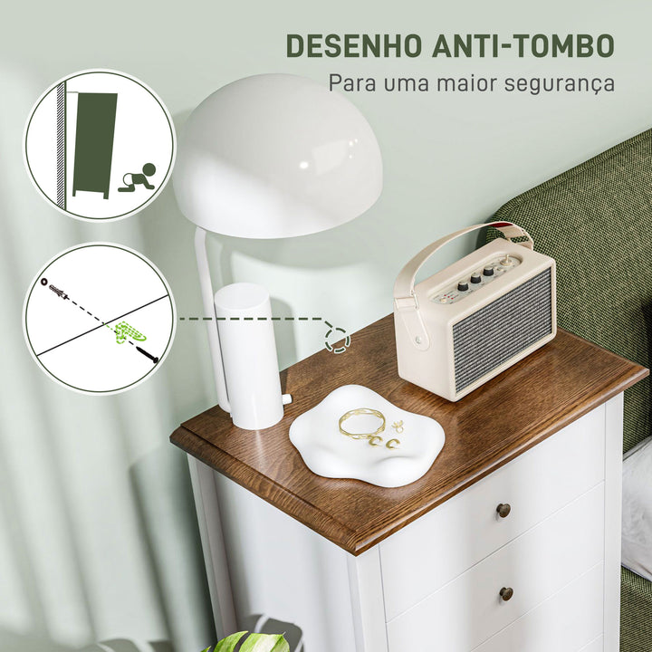 Cómoda com 4 Gavetas Cómoda para Dormitório Estilo Francês com Sistema Anti-Tombo Cómoda para Sala de Estar 60x40x98,5 cm Branco e Madeira