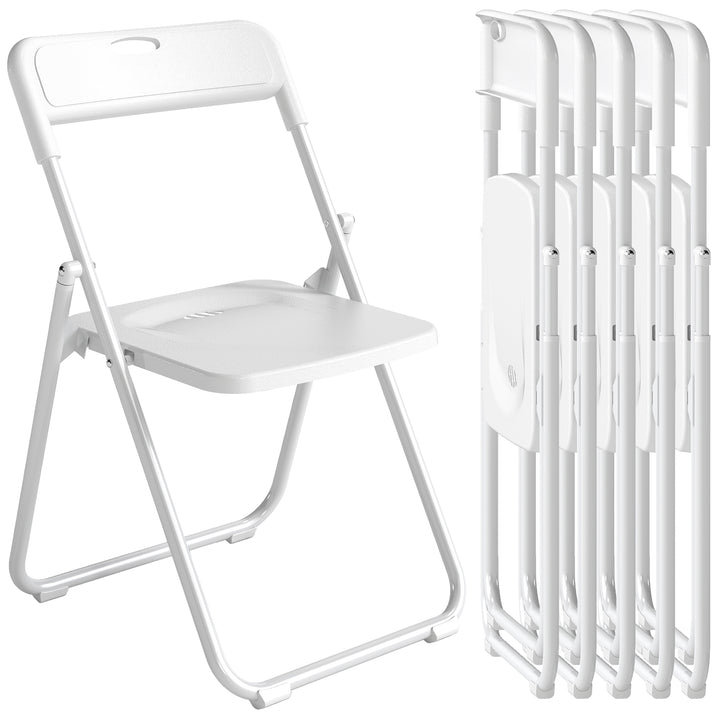 Conjunto de 6 Cadeiras Dobráveis de Plástico e Aço Cadeiras Dobráveis com Encosto Curvo Assento Côncavo com Ventilação Para Espaços Pequenos Sala de Estar Sala de Jantar Cozinha 48,5x47x75 cm Branco