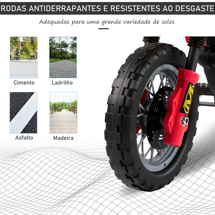 Mota Elétrica Infantil com Bateria com Rodinhas de Apoio - Cor: Vermelho - Material PP