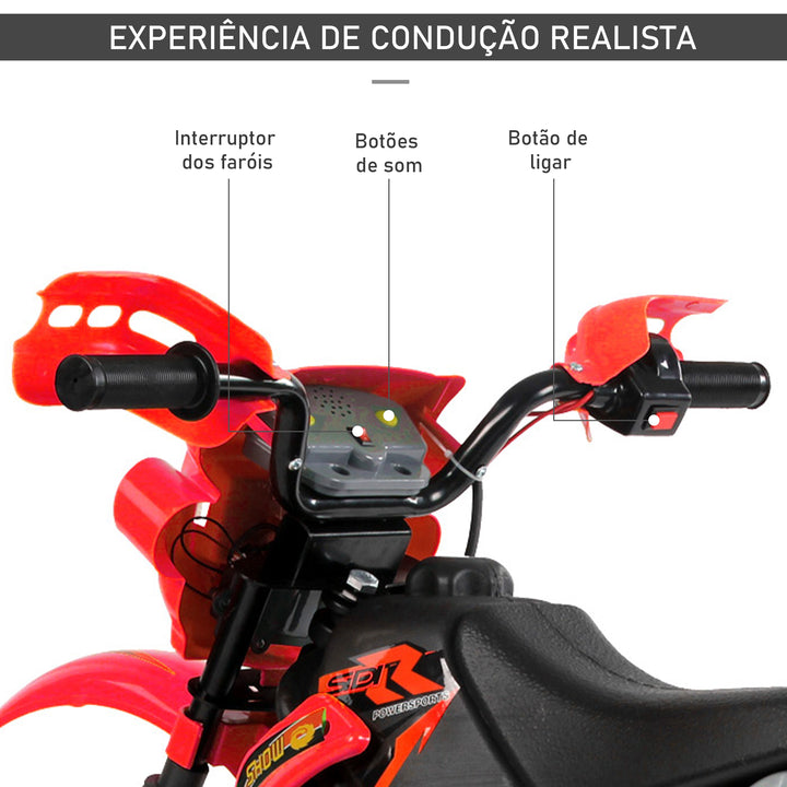 Mota Elétrica Infantil com Bateria com Rodinhas de Apoio - Cor: Vermelho - Material PP