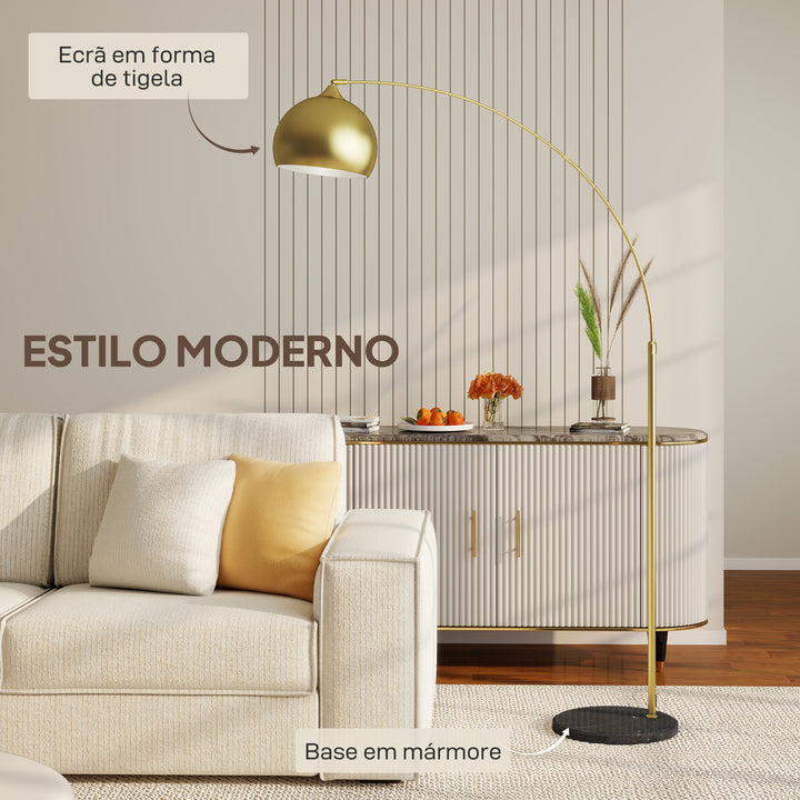 Candeeiro de Pé em Forma de Arco com Altura e Comprimento Ajustáveis Candeeiro de Leitura para Lâmpadas E27 Potência Máxima 40W com Interruptor de Pé 110-115x30x170-180 cm Dourado e Preto