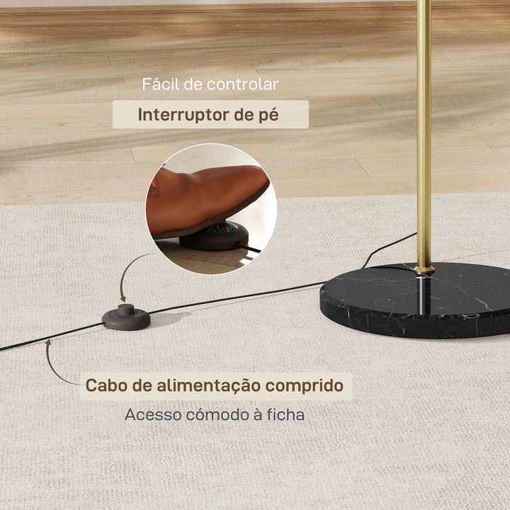 Candeeiro de Pé em Forma de Arco com Altura e Comprimento Ajustáveis Candeeiro de Leitura para Lâmpadas E27 Potência Máxima 40W com Interruptor de Pé 110-115x30x170-180 cm Dourado e Preto