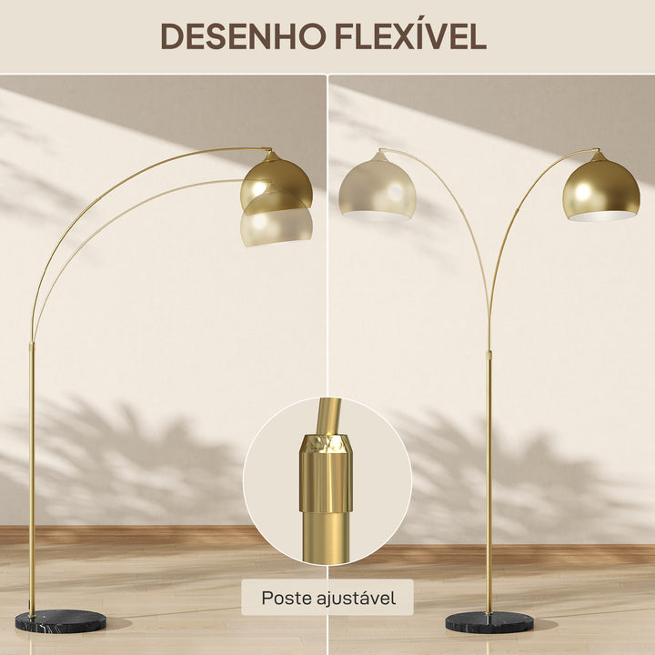 Candeeiro de Pé em Forma de Arco com Altura e Comprimento Ajustáveis Candeeiro de Leitura para Lâmpadas E27 Potência Máxima 40W com Interruptor de Pé 110-115x30x170-180 cm Dourado e Preto