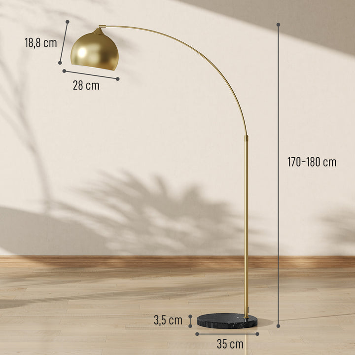 Candeeiro de Pé em Forma de Arco com Altura e Comprimento Ajustáveis Candeeiro de Leitura para Lâmpadas E27 Potência Máxima 40W com Interruptor de Pé 110-115x30x170-180 cm Dourado e Preto