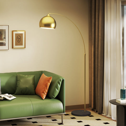 Candeeiro de Pé em Forma de Arco com Altura e Comprimento Ajustáveis Candeeiro de Leitura para Lâmpadas E27 Potência Máxima 40W com Interruptor de Pé 110-115x30x170-180 cm Dourado e Preto