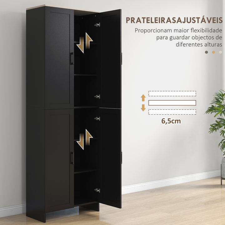 Armário de Cozinha Armário de Armazenamento Cozinha com 4 Portas e Prateleiras Ajustáveis Anti-Tombo 60x30x170,5 cm Preto