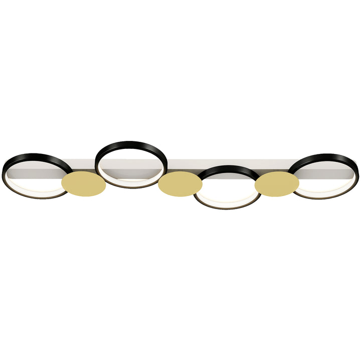 Candeeiro de Teto Regulável com 4 Focos Candeeiro LED de Teto com Controlo Remoto Modos de Cena 1500 lm 38 W, 3000 K-6500 K para Sala de Estar Quarto Escritório 100x31x7 cm Preto e Dourado