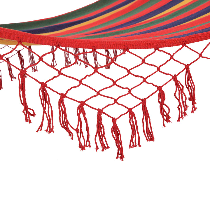 Cama Rede de Jardim 200x100 cm Rede Suspensa com Travessas de Madeira Carga 120 kg para Pátio Terraço Varanda Campismo Multicolor