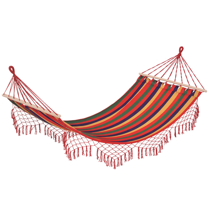 Cama Rede de Jardim 200x100 cm Rede Suspensa com Travessas de Madeira Carga 120 kg para Pátio Terraço Varanda Campismo Multicolor