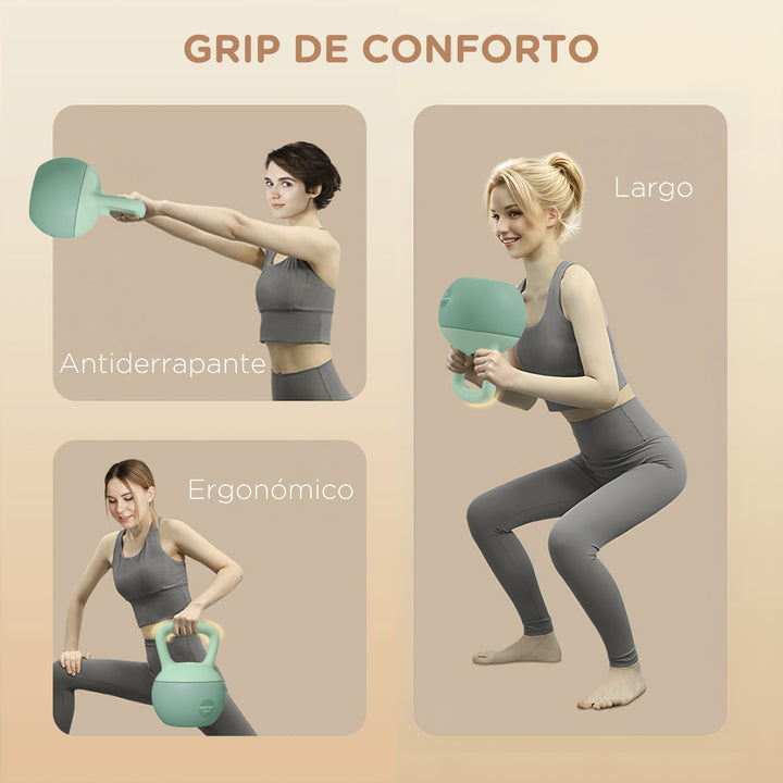 Kettlebell de 10 kg Pesa Russa Preenchida de Areia Metálica e Alça Antiderrapante para Treino de Musculação em Casa Ginásio 21x21x30 cm Verde