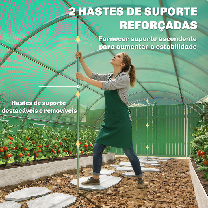 Estufa de Exterior 6x4x2 m, Estufa Tipo Túnel com 2 Barras de Suporte, Portas Enroláveis, Janelas com Rede, Cobertura de PE e Estrutura de Aço Galvanizado, Anti-UV, Impermeável, Verde