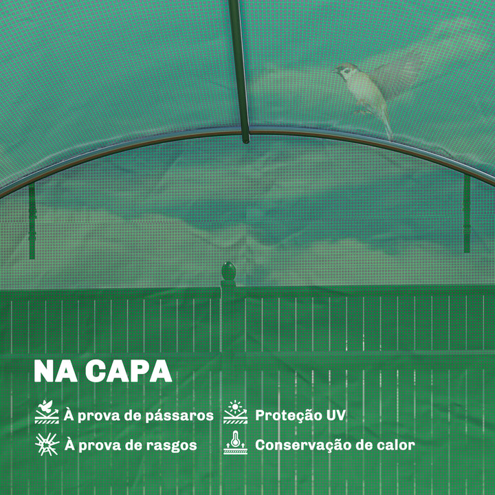 Estufa de Exterior 6x4x2 m, Estufa Tipo Túnel com 2 Barras de Suporte, Portas Enroláveis, Janelas com Rede, Cobertura de PE e Estrutura de Aço Galvanizado, Anti-UV, Impermeável, Verde