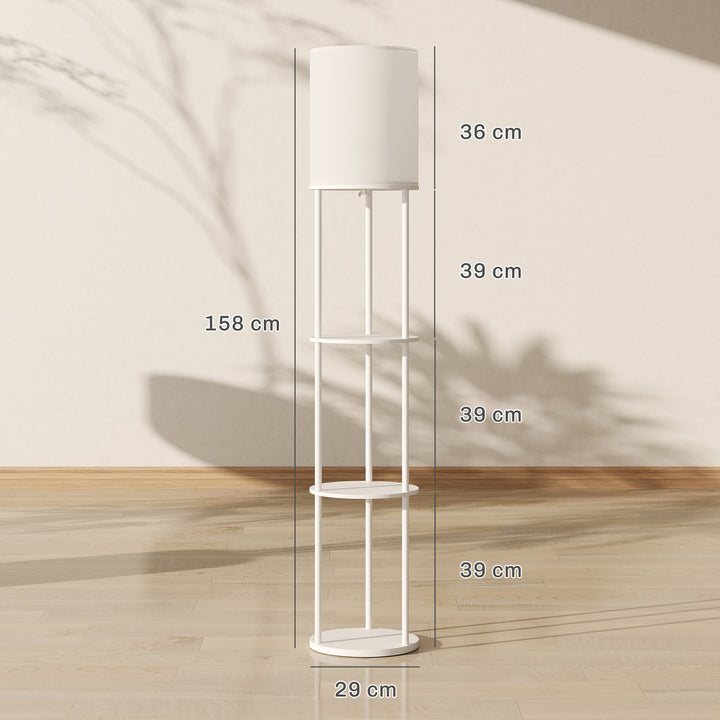 Candeeiro de Pé com Prateleiras Candeeiro com 3 Temperaturas de Cor Controlo Remoto Casquilho E27 para Sala de Estar Quarto Escritório Ø29x158 cm Branco