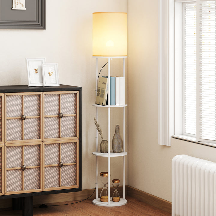 Candeeiro de Pé com Prateleiras Candeeiro com 3 Temperaturas de Cor Controlo Remoto Casquilho E27 para Sala de Estar Quarto Escritório Ø29x158 cm Branco