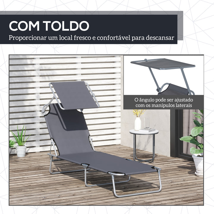 Espreguiçadeira Dobrável Cinzento Oxford Ferro 187x58x27 cm