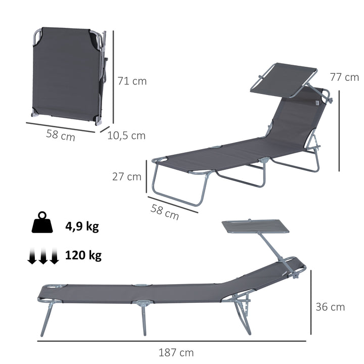 Espreguiçadeira Dobrável Cinzento Oxford Ferro 187x58x27 cm
