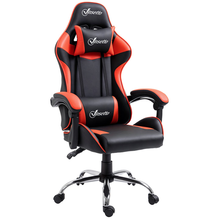 Cadeira Gaming Ergonômica Cadeira para Videojogos Reclinável com Altura Regulável Apoio para a Cabeça e Almofada Lombar 63x67x119-127cm Vermelho e Preto
