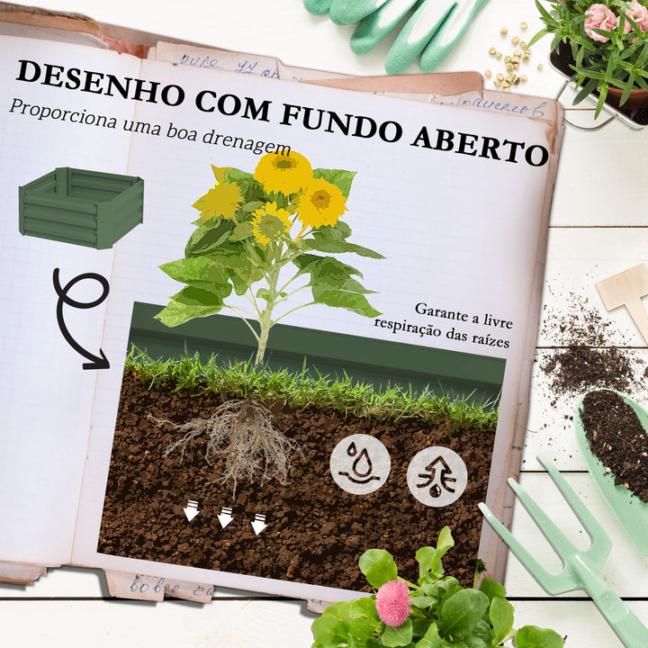 OutsunnyFloreira Grande para Exterior em Aço Galvanizado com Treliça para Plantas Trepadoras e Base Aberta para Pátio Terraço ou Varanda 61x61x140 cm Verde