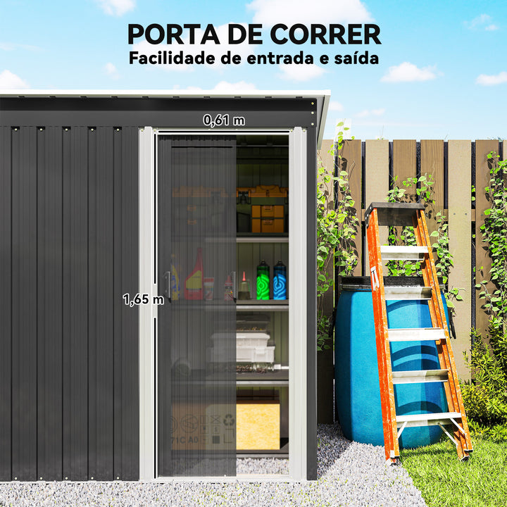 Abrigo de Jardim Exterior 1,5 m² 163x89x182 cm Abrigo Metálico para Ferramentas com Porta de Correr e Teto Inclinado para Pátio Preto