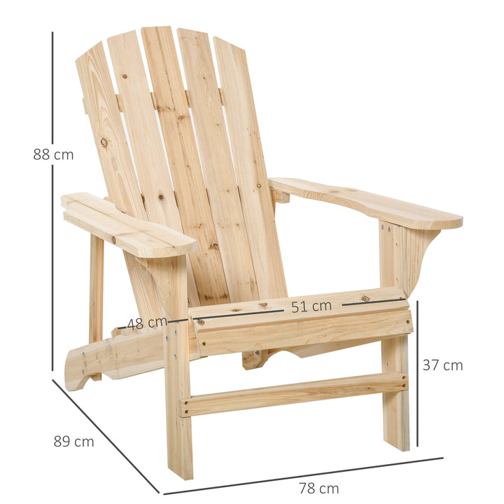 Cadeira Adirondack de Madeira Cadeira Adirondack de Jardim com Assento Extra Largo Carga Máxima 150 kg para Pátio Varanda Exterior 78x89x88 cm Madeira