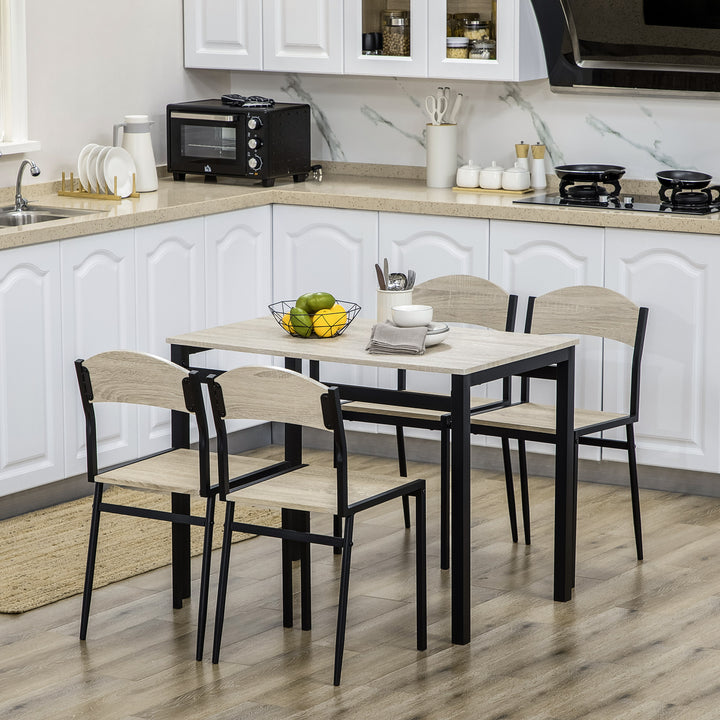 Conjunto de Mesa e Cadeiras de Refeição Mesa de Cozinha Retangular com 4 Cadeiras Estilo Moderno Estrutura Metálica para Espaços Pequenos Carvalho e Preto
