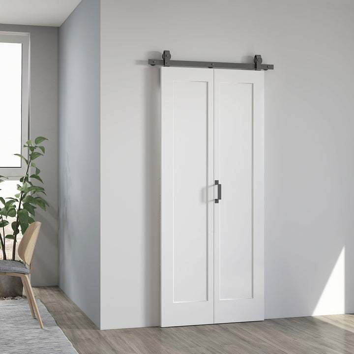 Porta de Correr com Acessórios Porta de Correr Dobrável com Acabamento Elegante Puxador Montagem Fácil para Casa de Banho Sala de Estar Cozinha 90x210 cm Branco