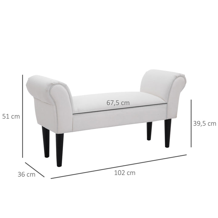 Banco para Pé de Cama Banco estofado com braços Banco de madeira para quarto sala de estar 102x31x51cm Carga 130kg Branco