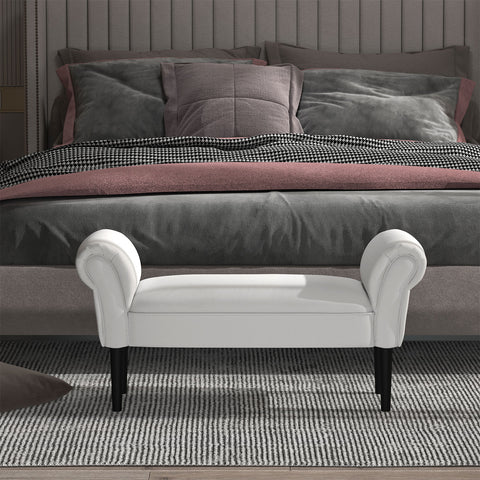 Banco para Pé de Cama Banco estofado com braços Banco de madeira para quarto sala de estar 102x31x51cm Carga 130kg Branco