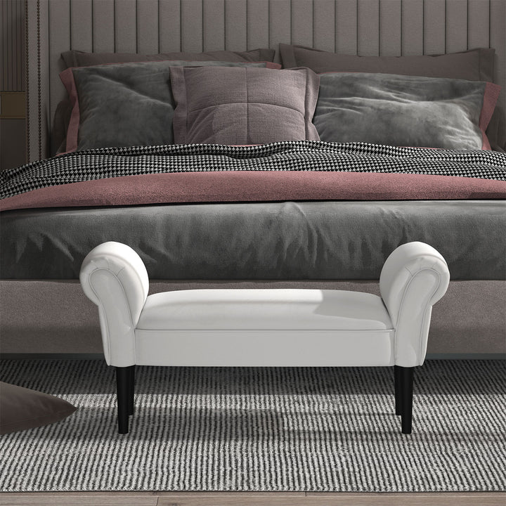 Banco para Pé de Cama Banco estofado com braços Banco de madeira para quarto sala de estar 102x31x51cm Carga 130kg Branco