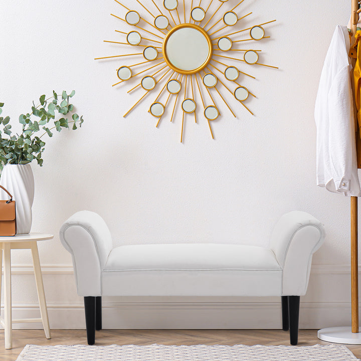 Banco para Pé de Cama Banco estofado com braços Banco de madeira para quarto sala de estar 102x31x51cm Carga 130kg Branco