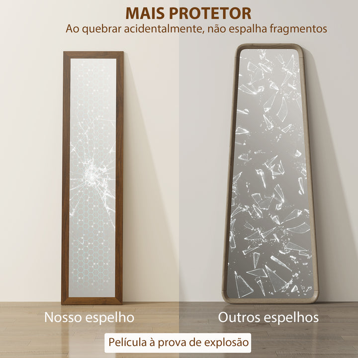 Espelho de Corpo Inteiro 37x155 cm Espelho de Pé Espelho de Parede Retangular com Estrutura de Madeira Decorativo para Sala de Estar Dormitório Corredor Nogueira