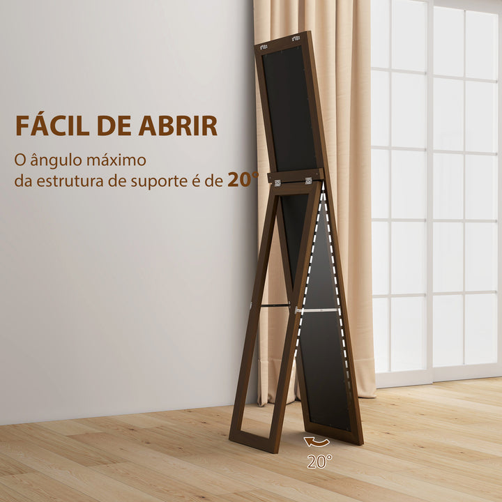 Espelho de Corpo Inteiro 37x155 cm Espelho de Pé Espelho de Parede Retangular com Estrutura de Madeira Decorativo para Sala de Estar Dormitório Corredor Nogueira