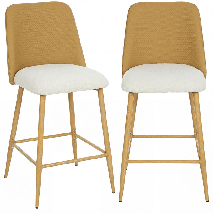 Conjunto de 2 Bancos de Bar Bancos Altos de Cozinha com Encosto e Descanso para os Pés Revestidos em Linho e PU, Estrutura de Aço Assento com 65 cm de Altura para Balcão, Sala de Jantar Castanho