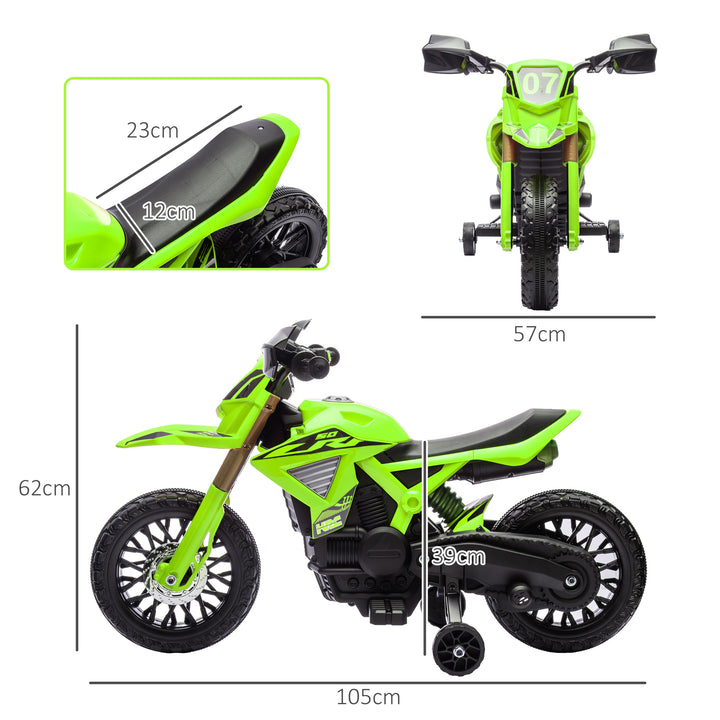 Mota Elétrica para Crianças acima de 3 Anos Moto a Bateria para Crianças 6V com Rodas de Treino e Buzina Mota para Crianças Carga 30 kg 105x57x62 cm Verde