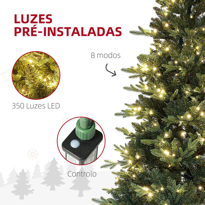 Árvore de Natal 180 cm Árvore de Natal Artificial com 350 Luzes LED 726 Ramos e Suporte de Aço Decoração de Natal para Sala de Estar Interior Ø114x180 cm Verde