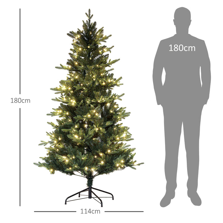 Árvore de Natal 180 cm Árvore de Natal Artificial com 350 Luzes LED 726 Ramos e Suporte de Aço Decoração de Natal para Sala de Estar Interior Ø114x180 cm Verde