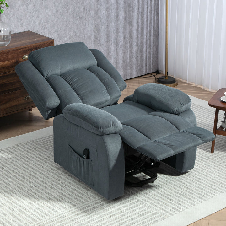 Poltrona Relax Reclinável Elétrica Levanta Pessoas com Porta USB Controlo Remoto Assento Largo Apoio para os Pés Estofada em Tecido Aveludado Cinzento