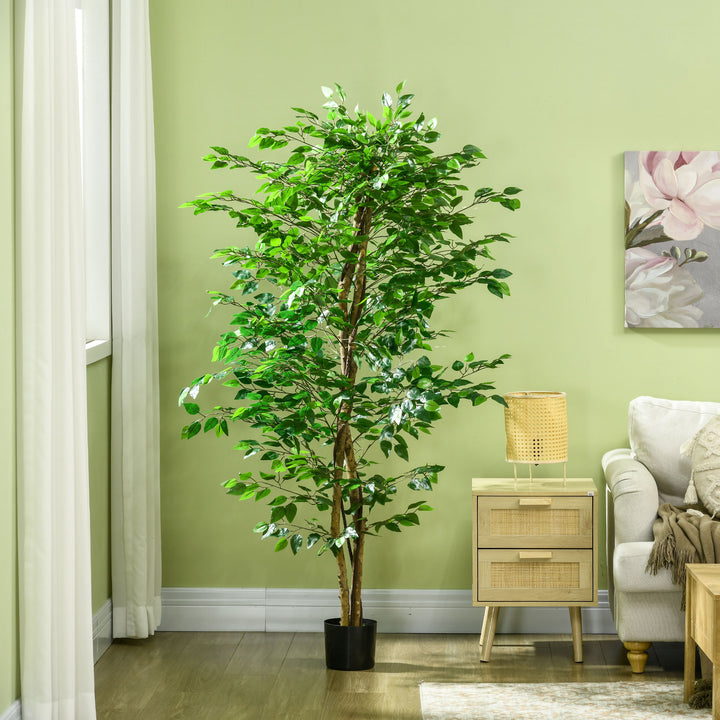 Planta Figueira Artificial com Tronco Realista 180 cm Planta Artificial com Vaso e 1260 Folhas Decoração para Casa Sala de Estar Escritório Verde