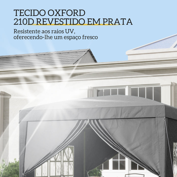 Tenda de Jardim com Paredes Laterais Amovíveis Janelas Porta com Fecho de Correr e Bolsa de Transporte 295x295x196-258 cm Cinzento