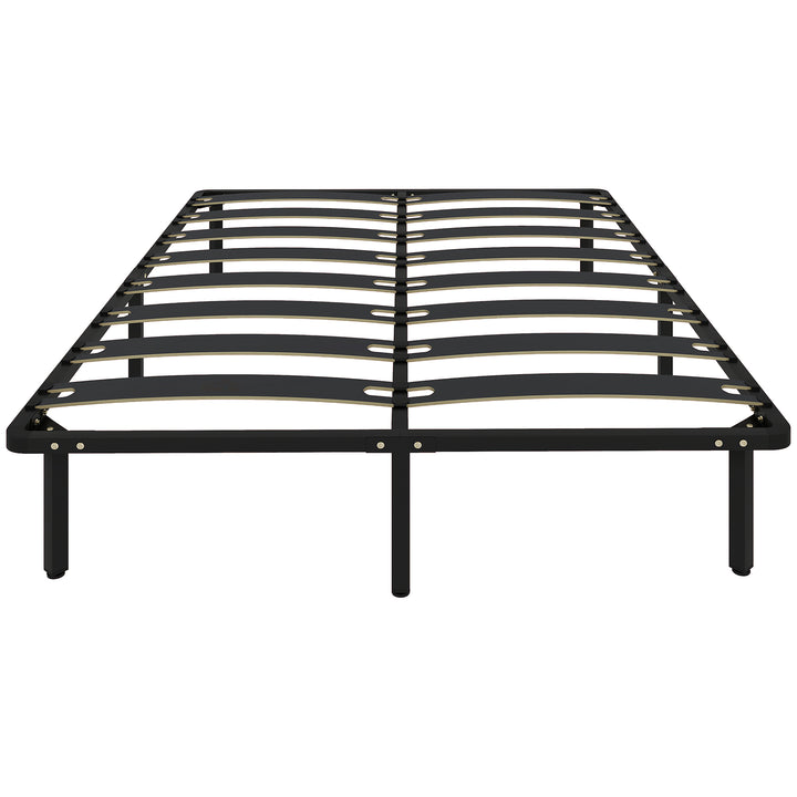 Estrutura de Cama 160x200 cm Altura 26 cm Plataforma de Aço com Espaço de Armazenamento Abaixo e Ripas de Álamo Fácil de Montar Carga 350 kg Preto