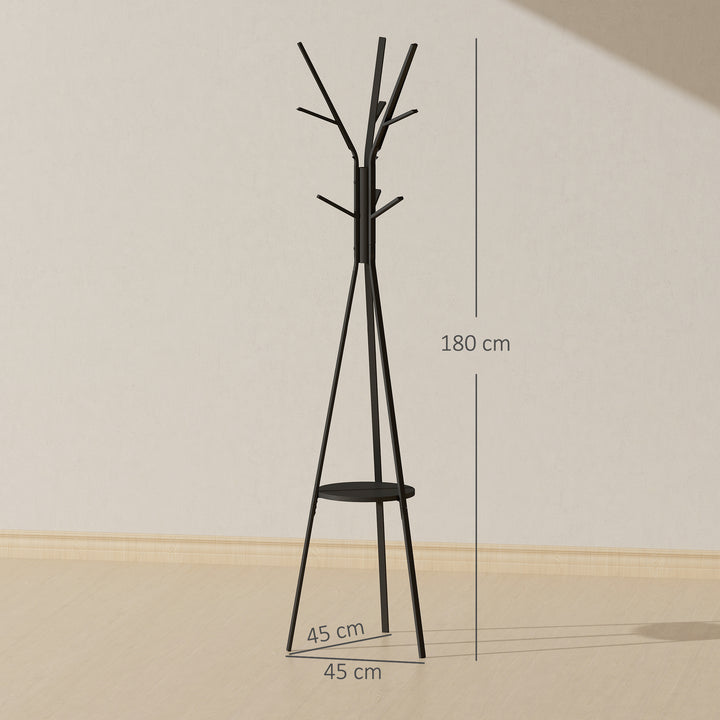 Cabide de pé Metálico para pendurar sacos roupa 9 ganchos com prateleira Forma de árvore Cabide Vintage 45x45x180cm