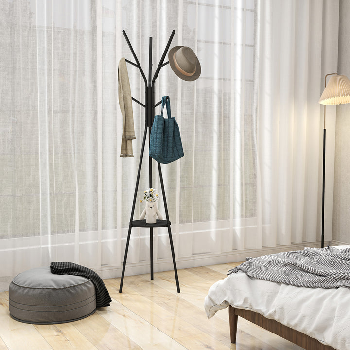 Cabide de pé Metálico para pendurar sacos roupa 9 ganchos com prateleira Forma de árvore Cabide Vintage 45x45x180cm