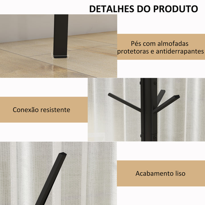 Cabide de pé Metálico para pendurar sacos roupa 9 ganchos com prateleira Forma de árvore Cabide Vintage 45x45x180cm